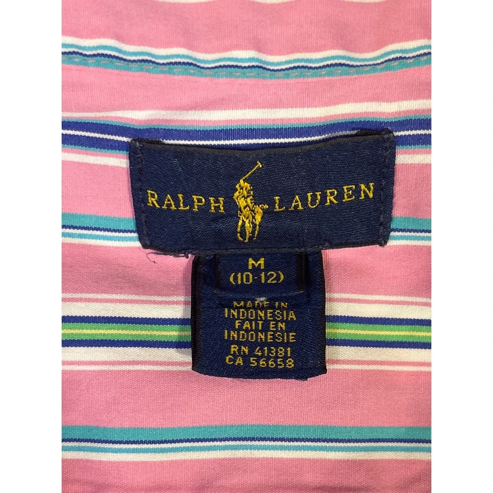 Ralph Lauren Kids Pink Multi Stripe Button Down Shirt Boys Size M 10-12 Cotton